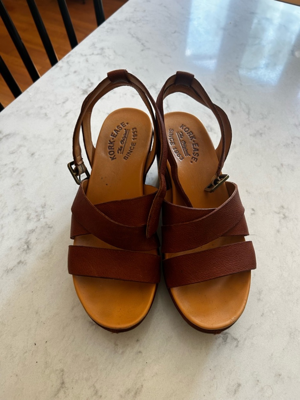 Kork-Ease Women's Brown Leather Strappy Slingback Sandals